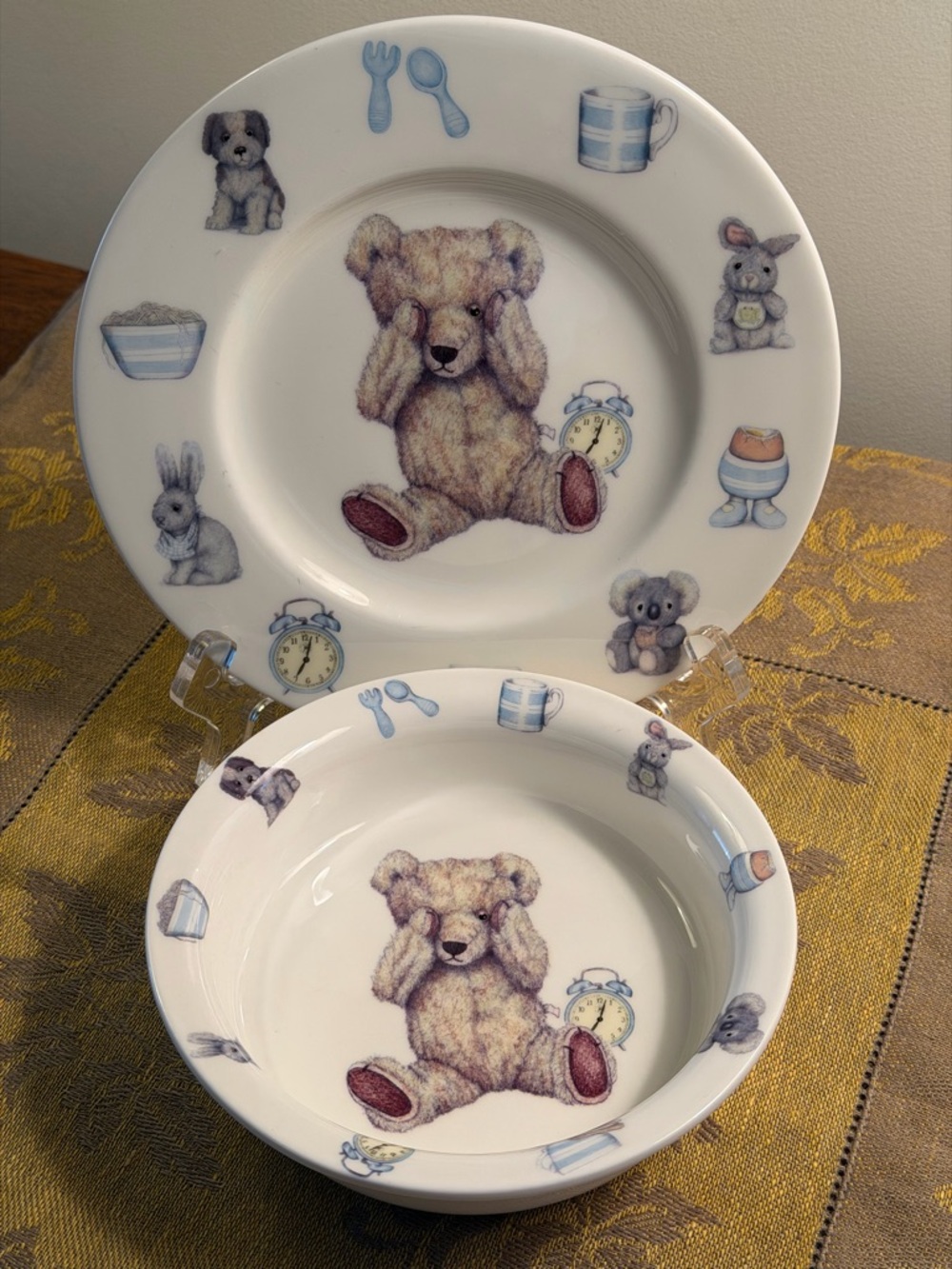 Roy Kirkham Teddy Time Blue Set Two Bowl Plate